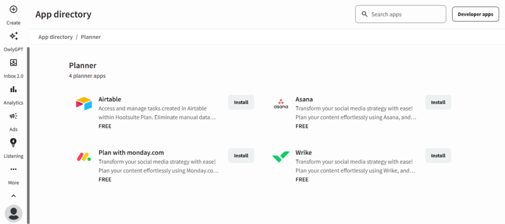 Integrations in Hootsuite