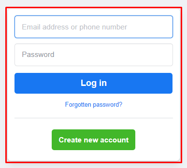 Facebook Login page