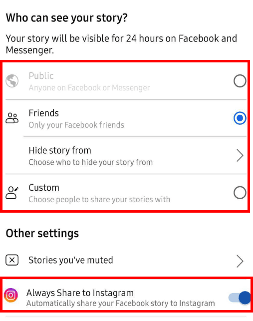 Instagram story Privacy option 