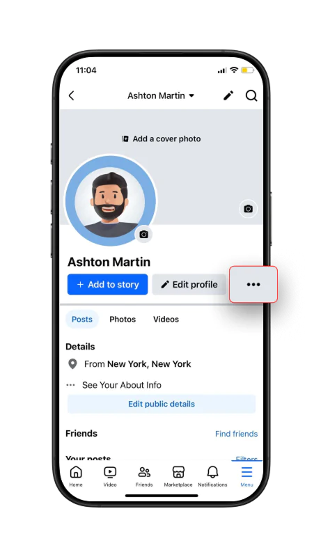 Go to your profile and click on three dots next to the edit profile option.