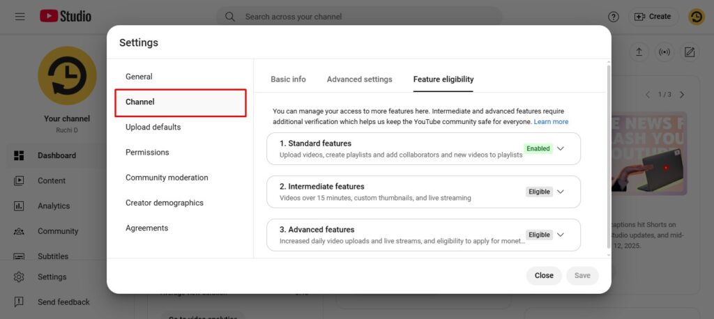 YouTube Feature Eligibility