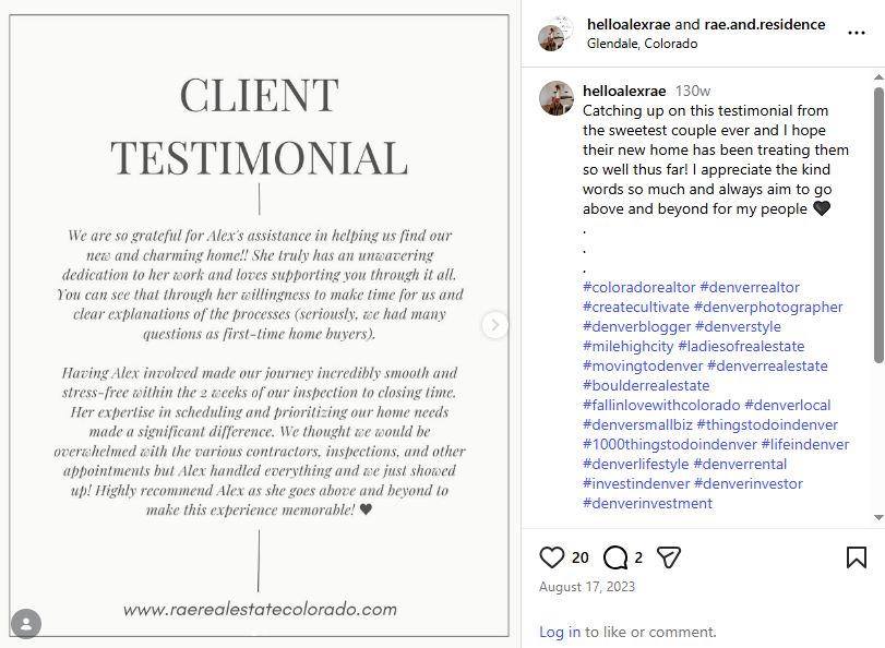 Homebuyer journey testimonial in social media post