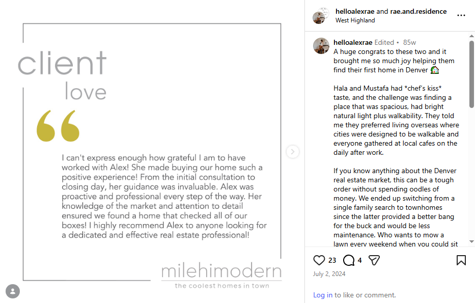 Feedback post showcasing client satisfaction in real estate marketing