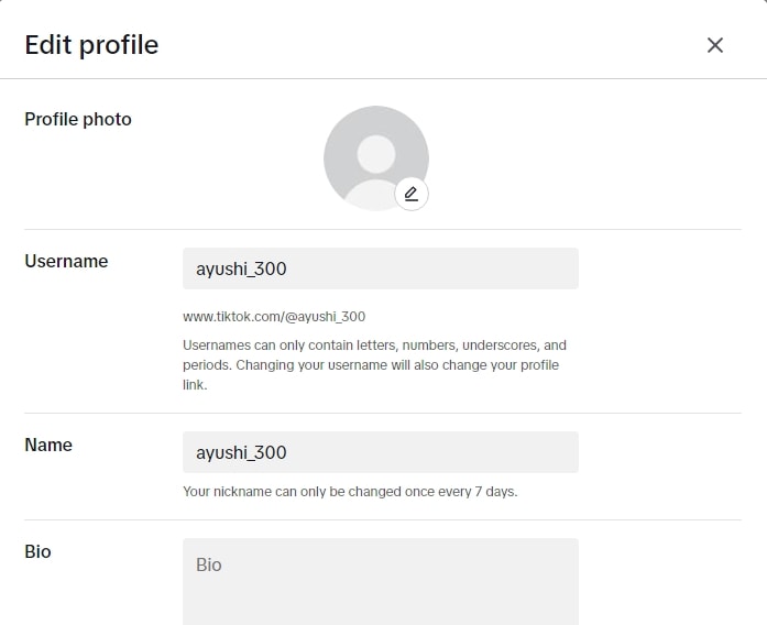 edit profile in tiktok