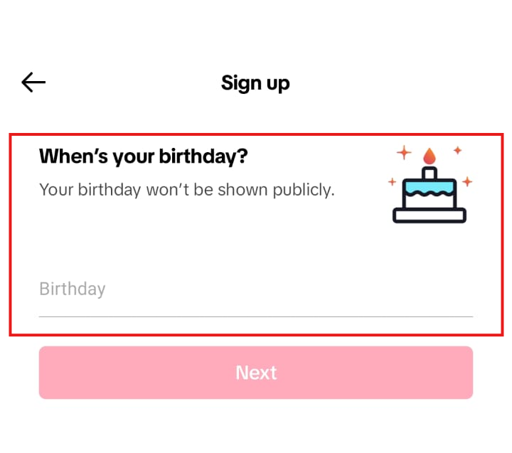 signup to tiktok - enter your birthday