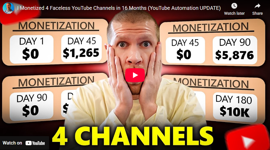 Monetize 4 faceless Youtube Channels