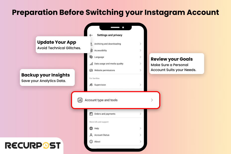 preparation before switching Instagram account