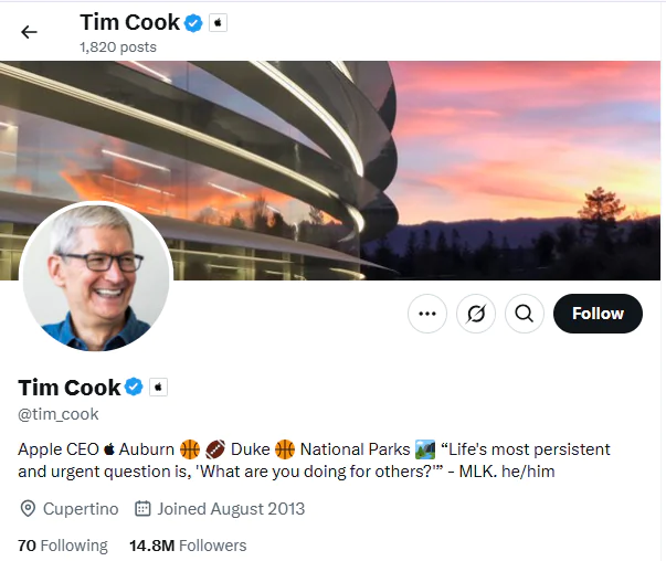 Tim Cook Twitter profile