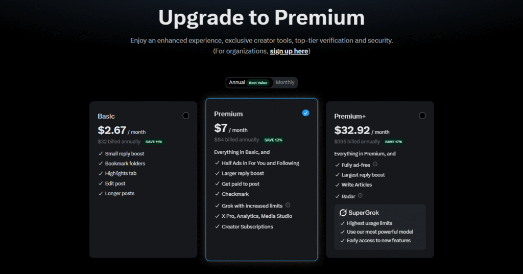Step 2 How get verified on twitter select premium Plan