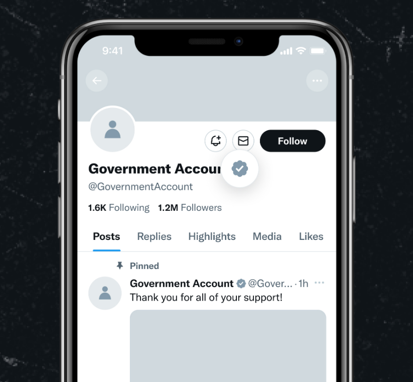 Grey checkmark twitter account