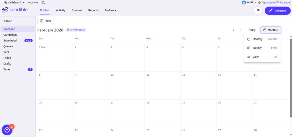 Content Calendar in Sendible