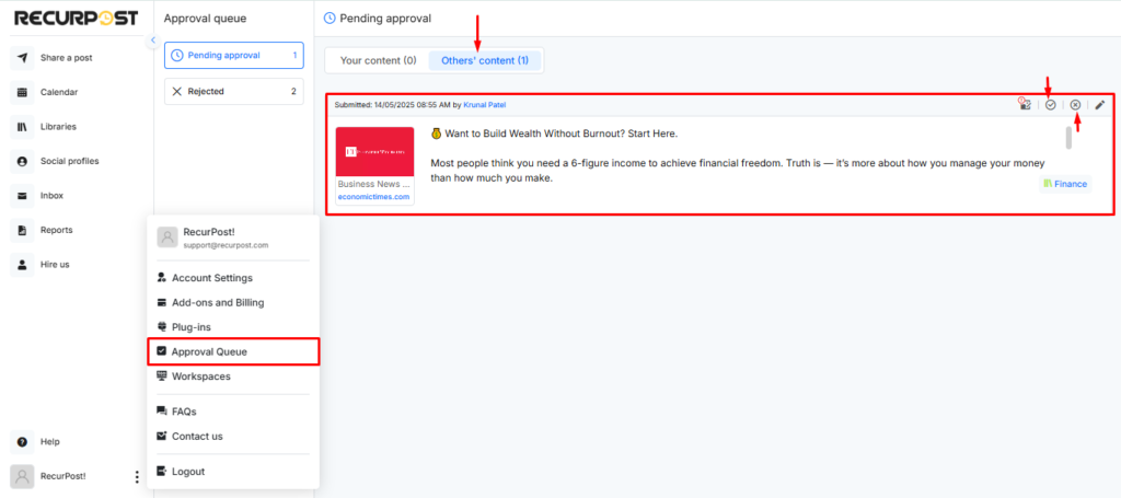 RecurPost approval queue