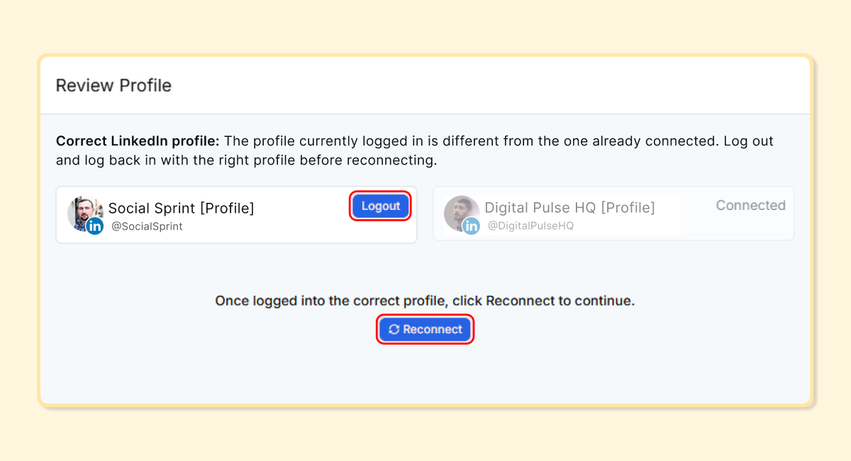 Updated social account reconnection flow in RecurPost